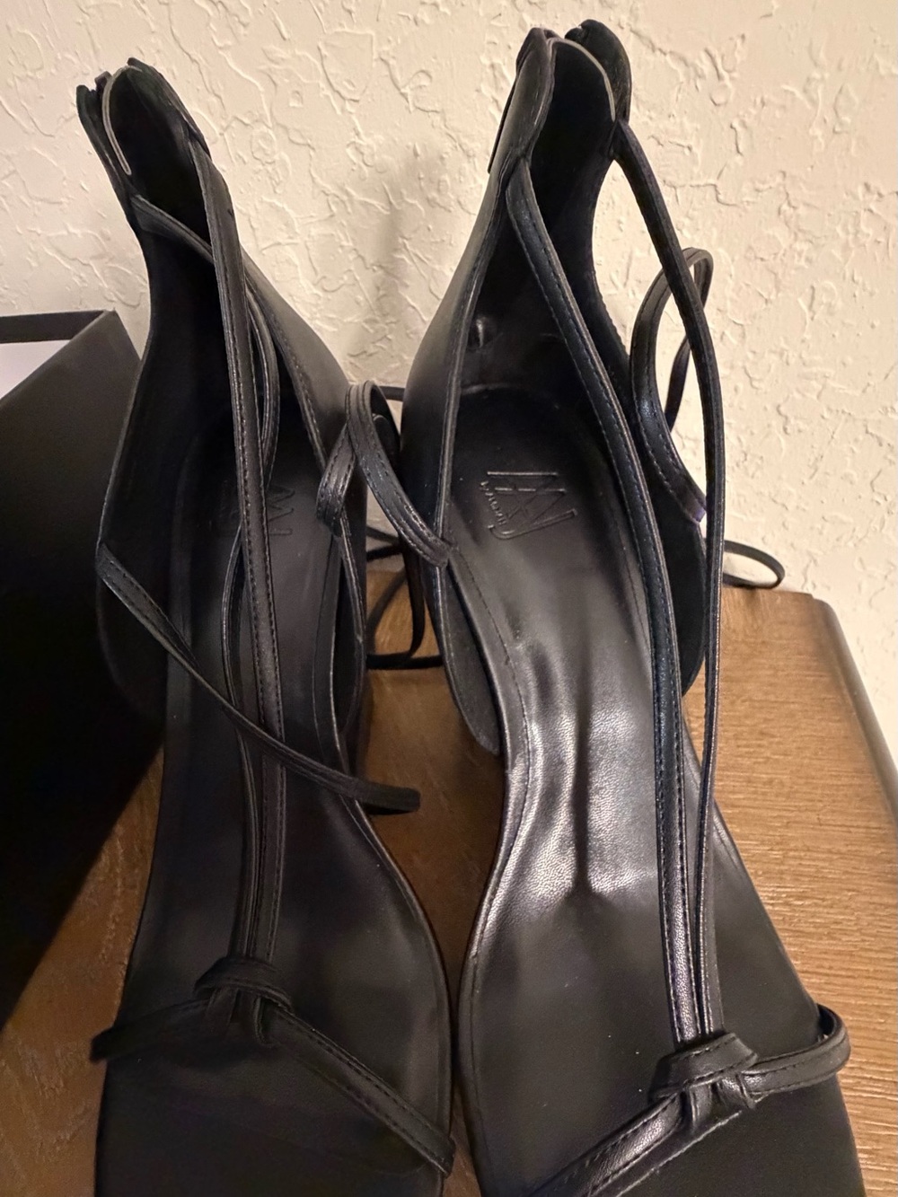 AAJ Nina Black Strappy Lace-Up Heeled Sandals 10M